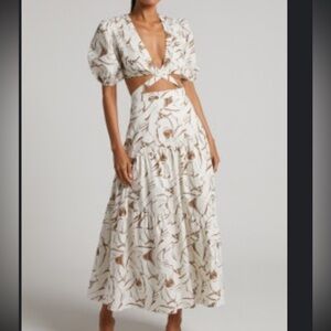 Showpo White Maxi Skirt with Brown Floral Print